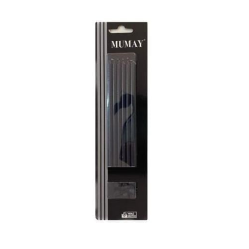 METALİK PASTA MUMU 15 CM 6 LI ALTLIKLI SİYAH
