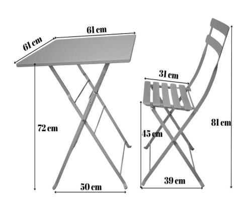 Bistro Katlanır Metal Masa Sandalye Seti: KARE Antrasit Gri RAL7016