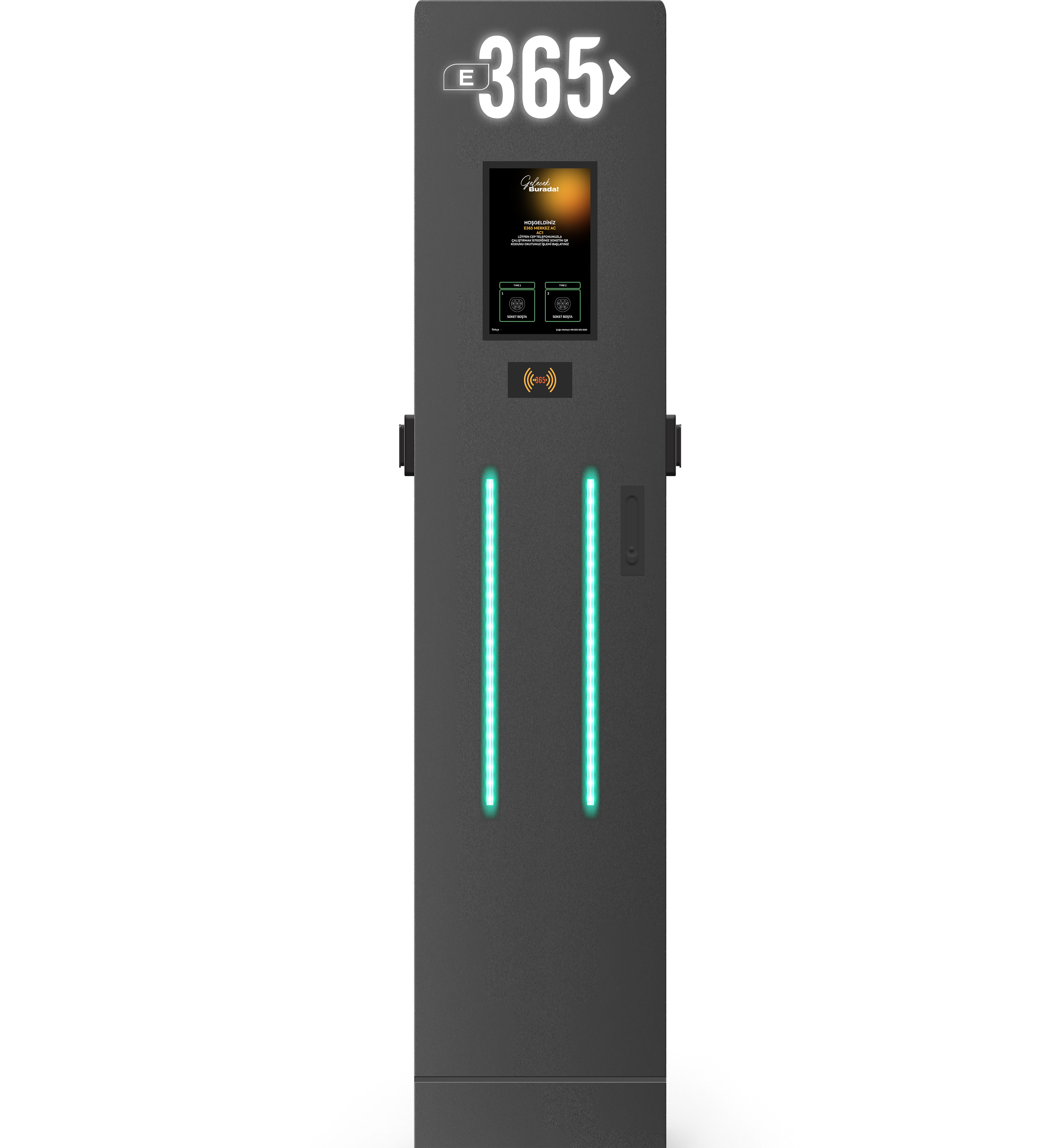 E 365 AC Dikili Tip 10 İnç Ekranlı MID Sayaçlı Çift Soketli RFID 22kW Şarj İstasyonu