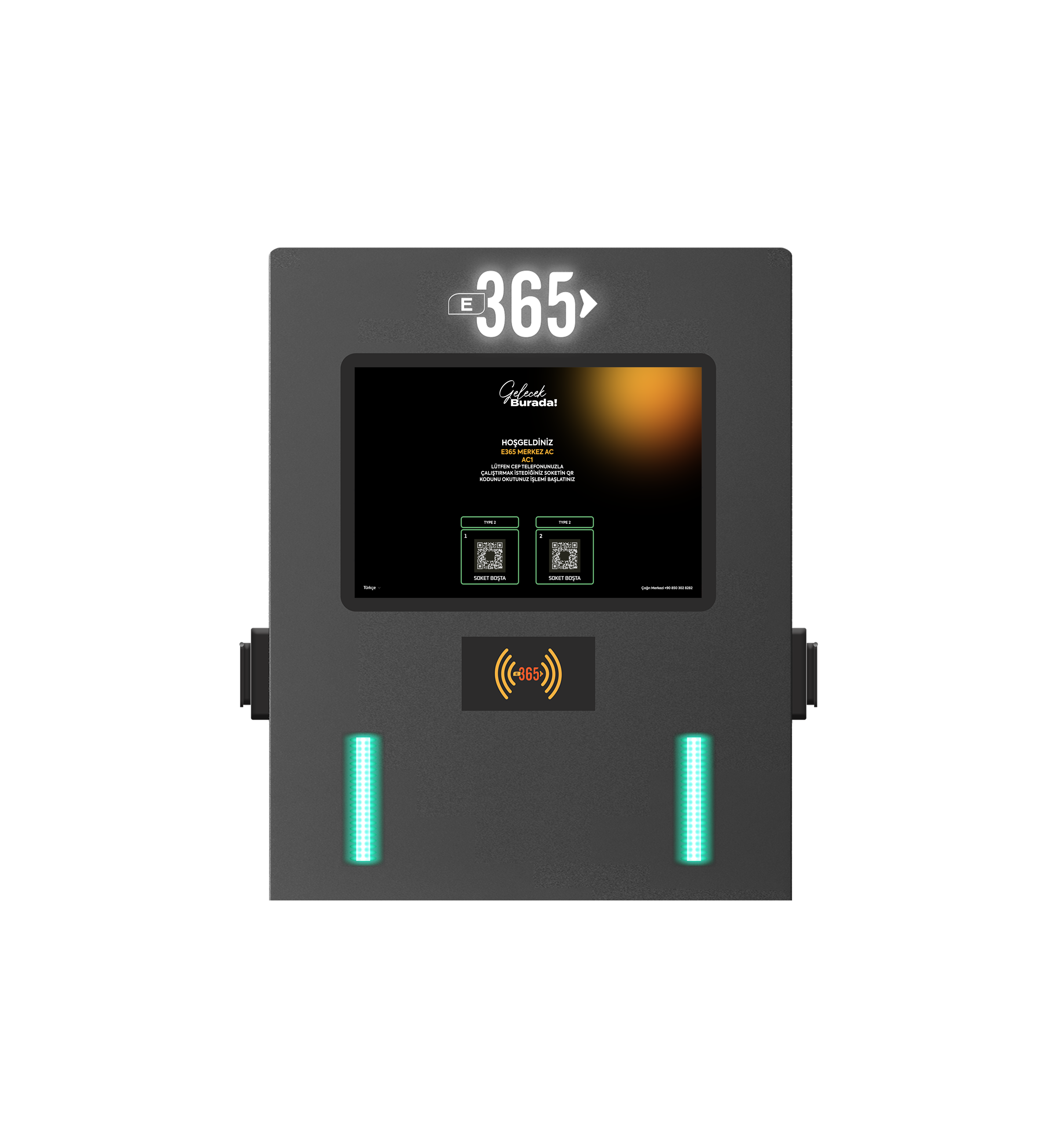 E 365 AC Duvar Tip 10 İnç Ekranlı MID Sayaçlı Çift Soketli RFID 22kW Şarj İstasyonu
