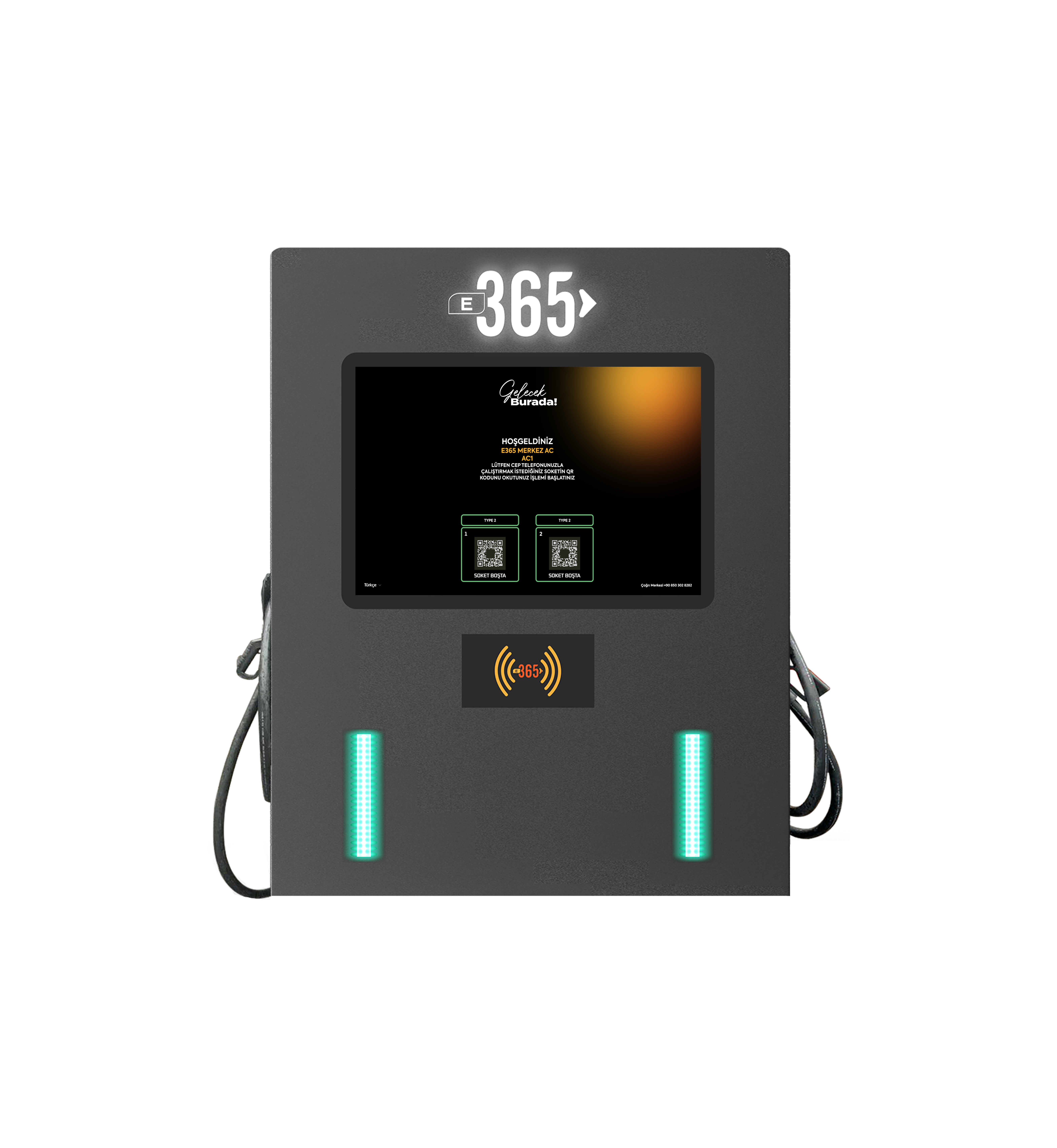 E 365 AC Duvar Tip 10 İnç Ekranlı MID Sayaçlı Çift Kablolu RFID 22kW Şarj İstasyonu