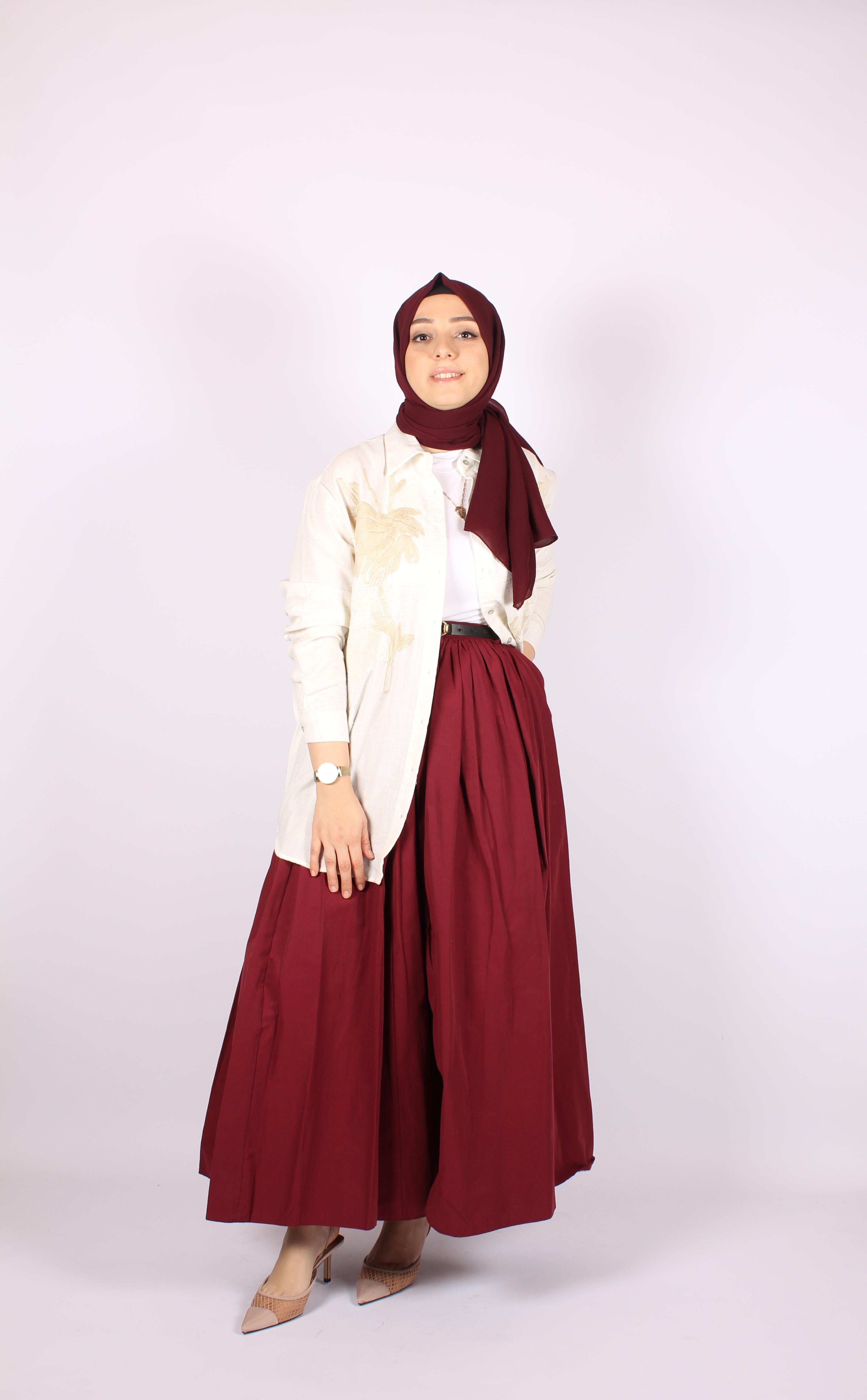 EtekCepli Kemerli Bordo Etek