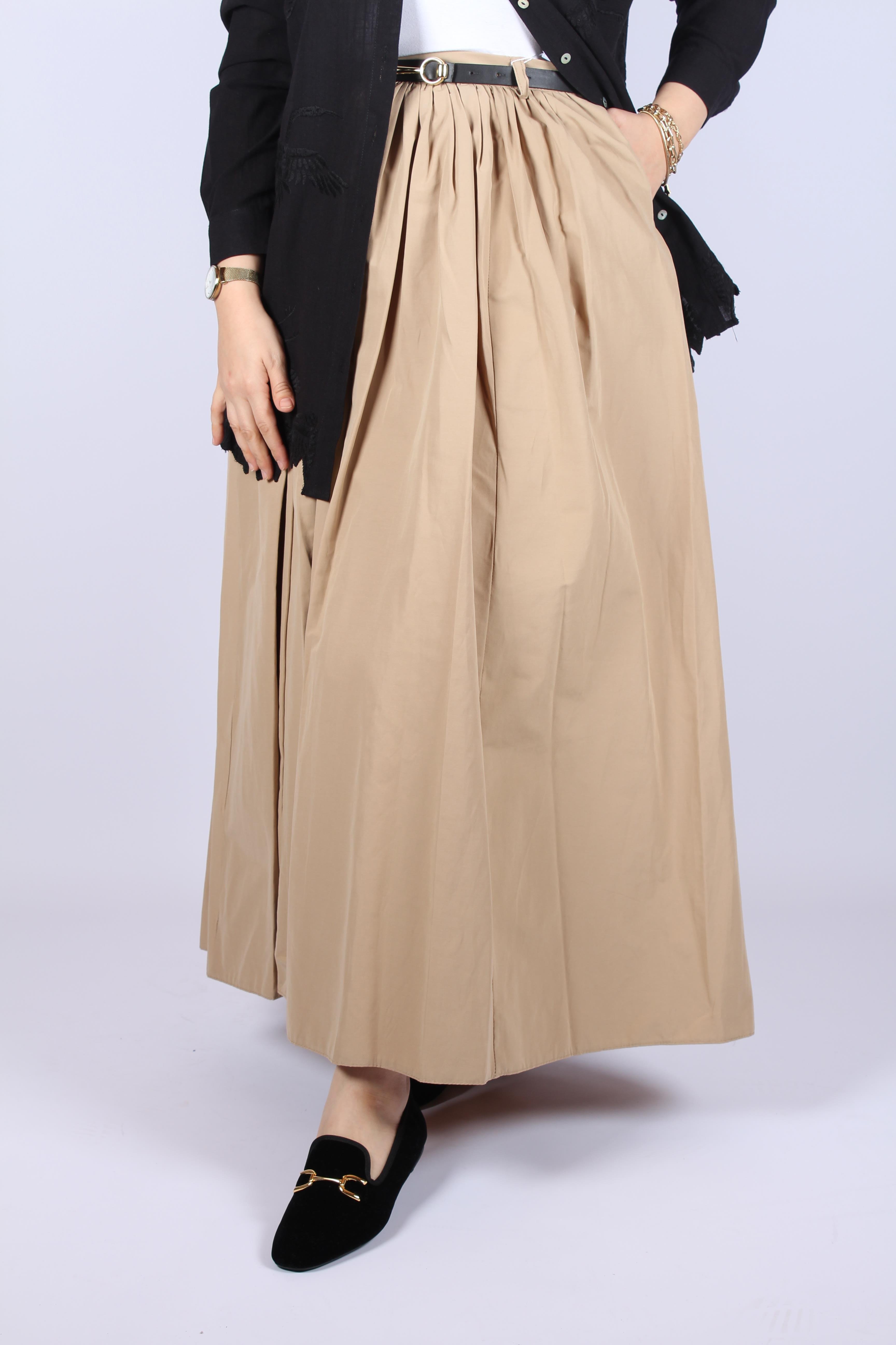 PantolonCepli Kemerli Krem Etek