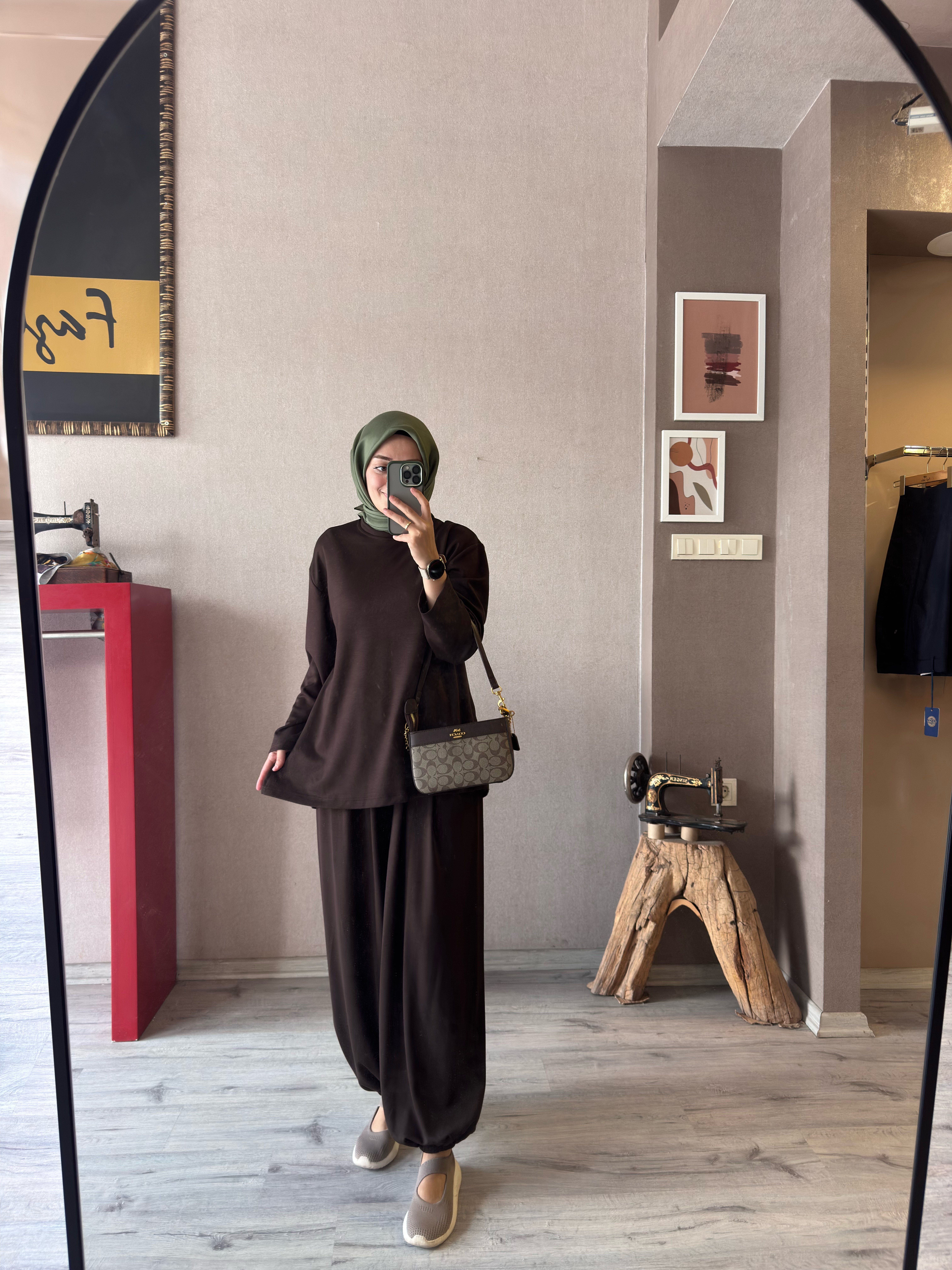 Acı kahve şalvar pantolonlu oysho takım - 1167