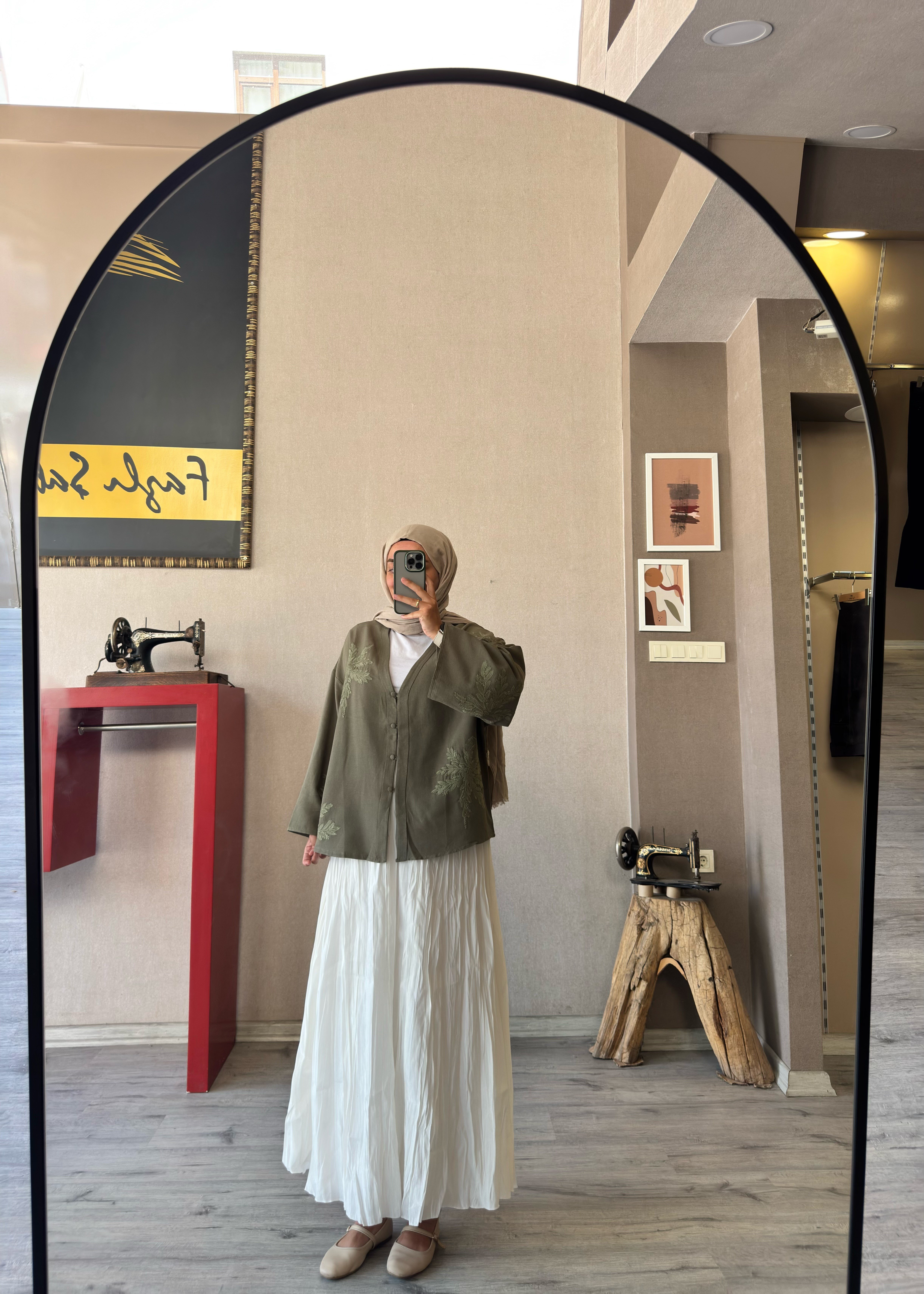 Premium nakış işlemeli haki  kimono - 1142