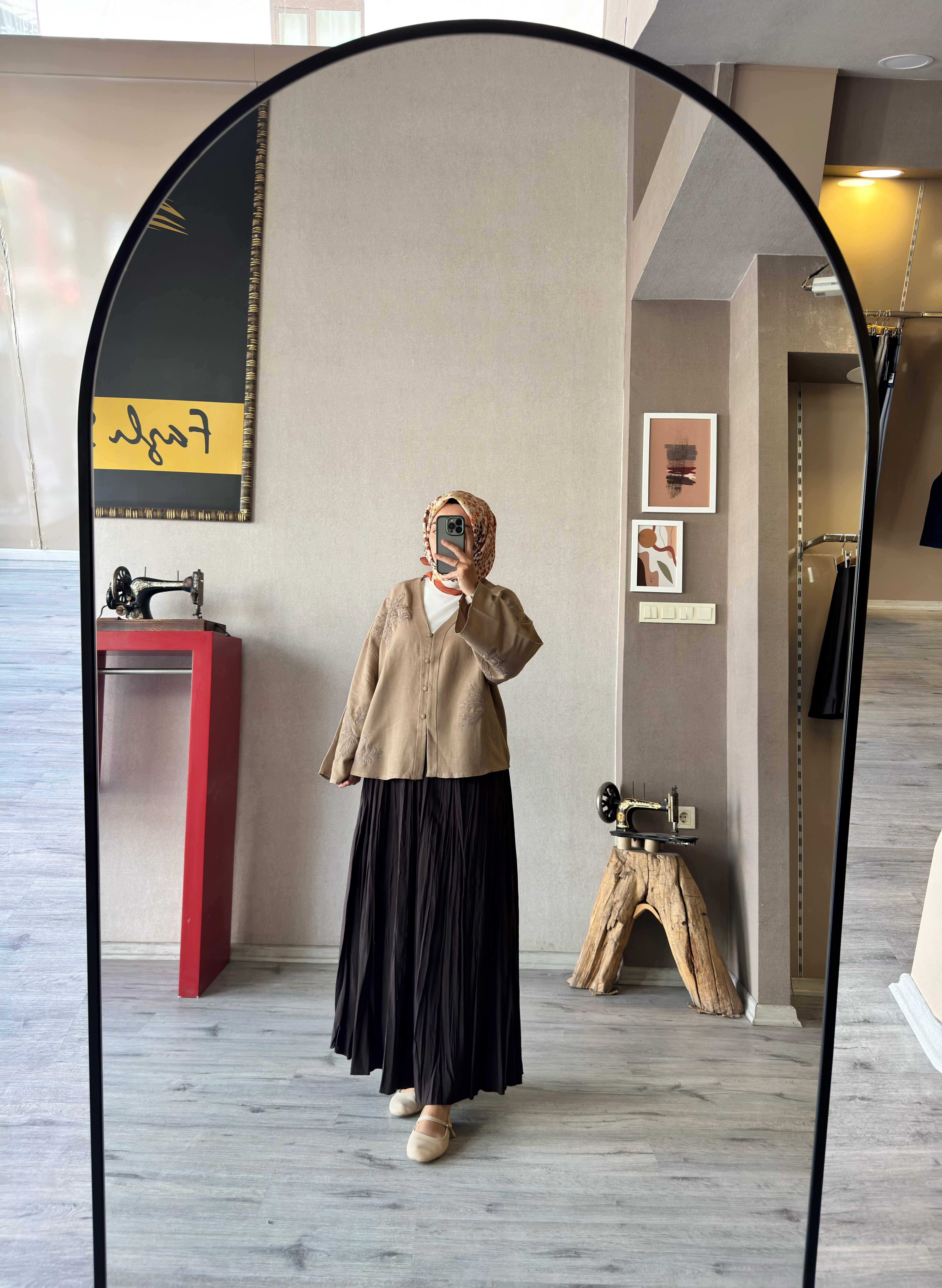 Premium nakış işlemeli haki kimono - 1142