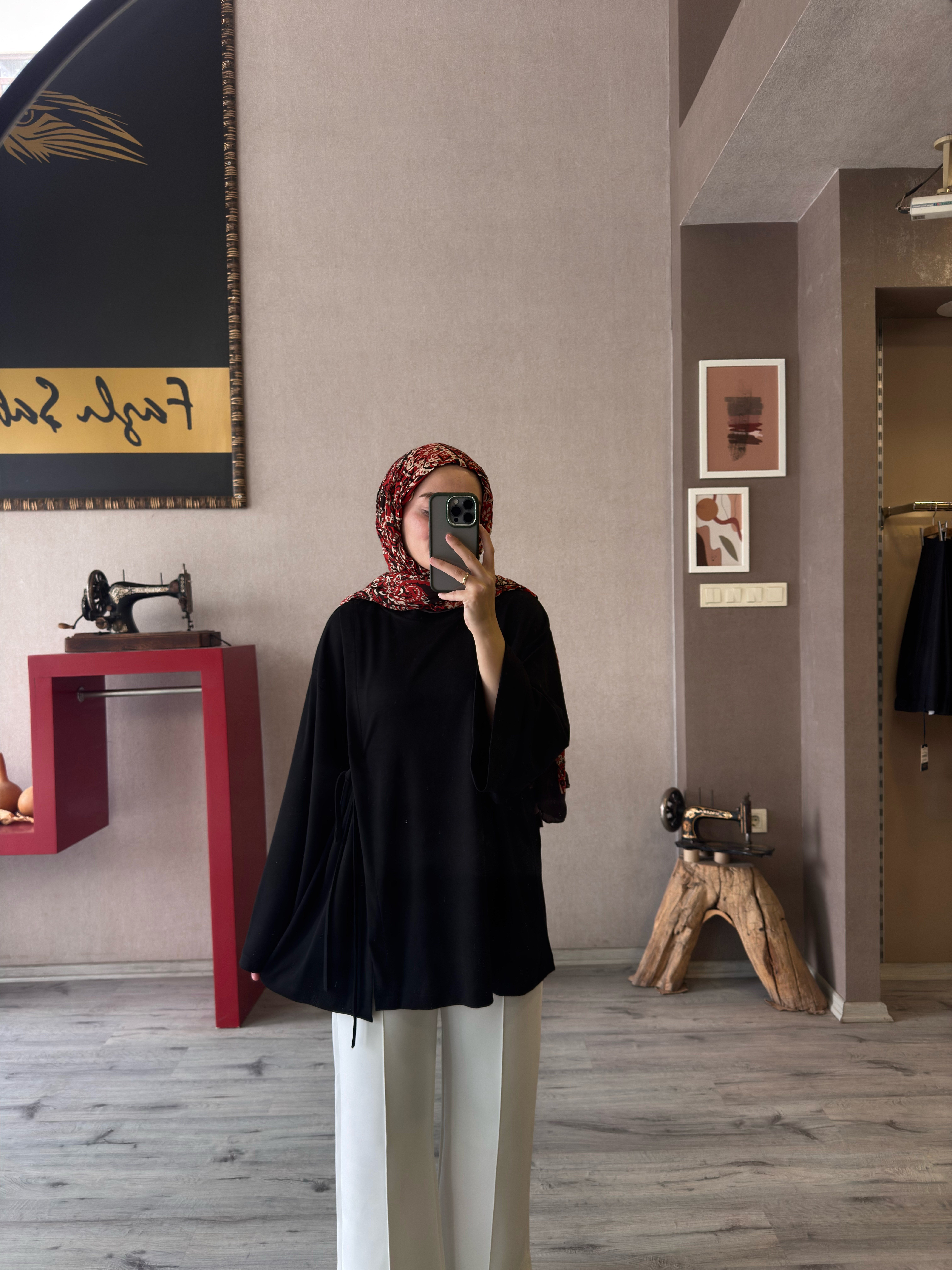 Yandan bağlamalı siyah tunik - 1192