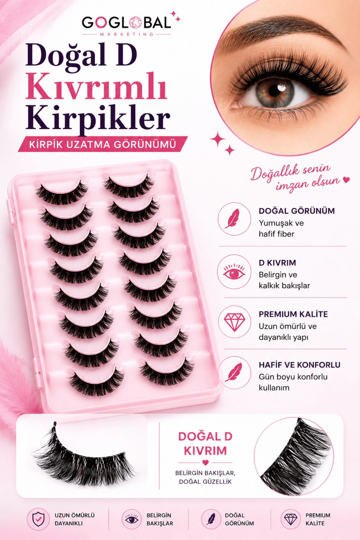 10 Çift D Kıvrım Takma Kirpik Seti | Doğal Hacimli Bütün Kirpik 10-16 mm | Hafif ve Tekrar Kullanılabilir