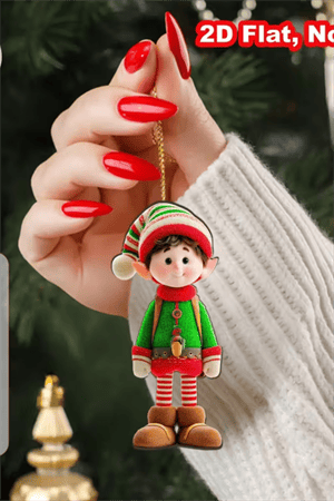 12'li Ahşap Elf Noel Ağacı Süs Seti | 2D Düz Baskı Renkli Asma Dekorları / Ev & Parti Dekoru