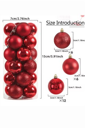 24 Adet 3 cm Kırmızı & Altın Noel Ağacı Süs Topu Seti | Mini Plastik Yılbaşı Dekor Topları