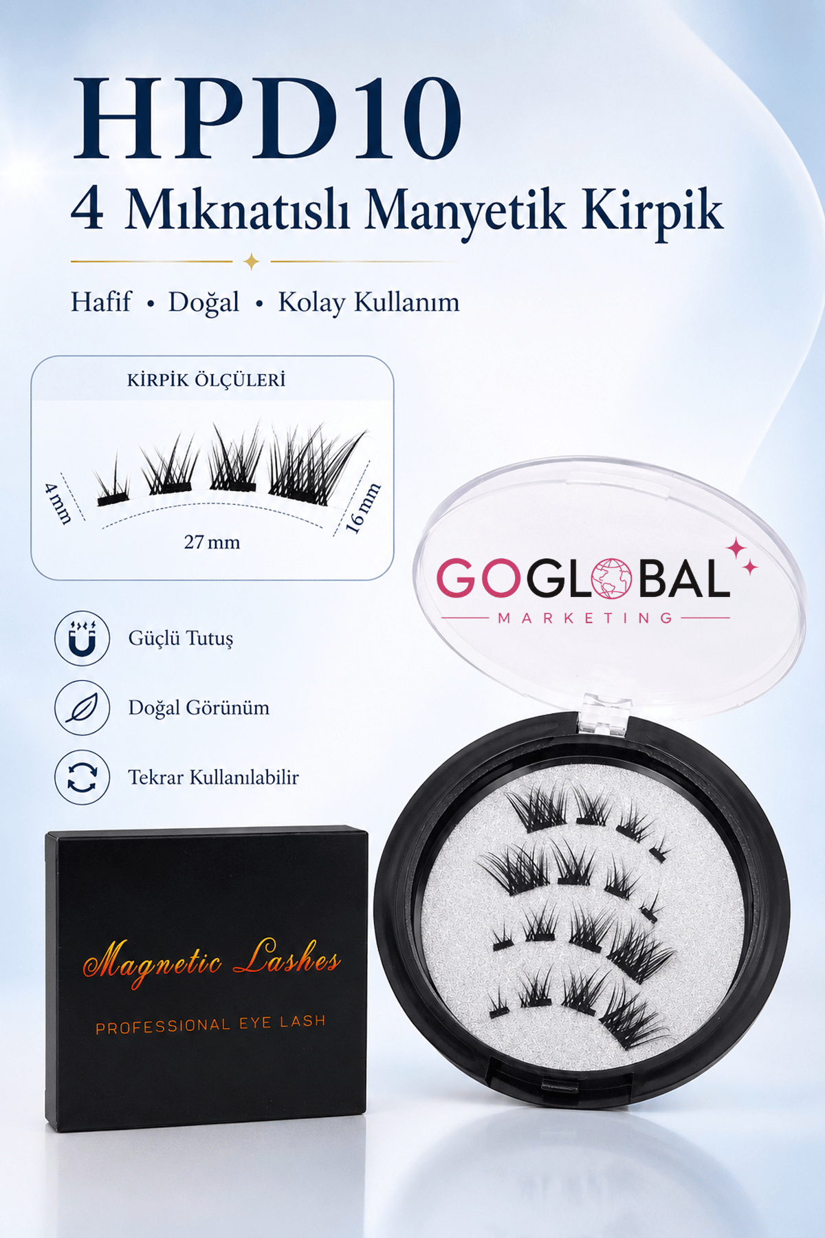 4 Mıknatıslı Manyetik Takma Kirpik HPD10 | Yapıştırıcısız | Doğal Görünüm | Hafif | Tekrar Kullanılabilir
