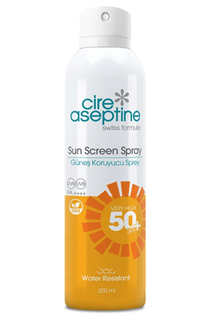 Cire Aseptine Şeffaf Güneş Koruyucu Aerosol Sprey SPF 50 – Suya Dayanıklı, Yağsız Formül, 200 ml