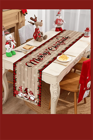 Noel Masa Örtüsü 35x180 cm | Kırmızı Yeşil Cüce ve Kar Taneli Desen | Dayanıklı Polyester Yılbaşı Masa Dekoru