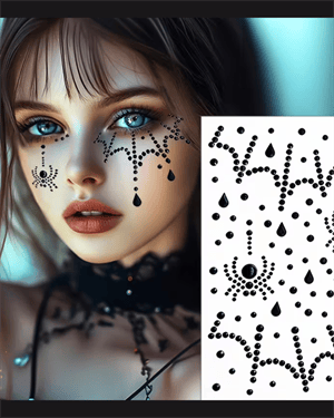 Parıldayan Örümcek Yüz Mücevherleri – Halloween, Noel, Parti & Performans İçin Elmas Payet Makyaj Stickerı