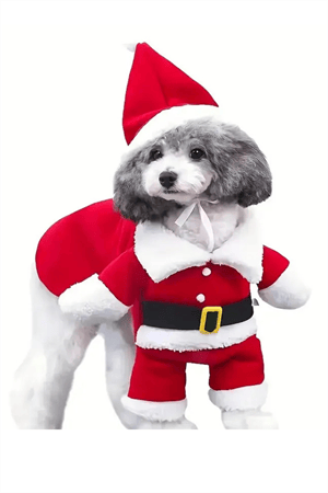 Şenlikli Noel Baba Köpek Kostüm Seti – Küçük Irklar İçin Sıcak Polyester Tulum, Kazak Tasarım Evcil Hayvan Kıyafeti-L beden
