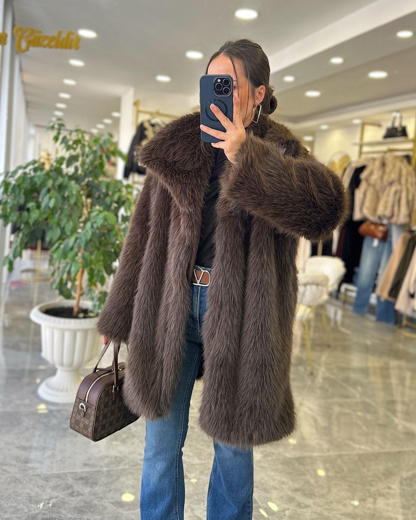 KABANModa MTUZNKRKŞLYK875Ara Boy Şal Yaka Kürk