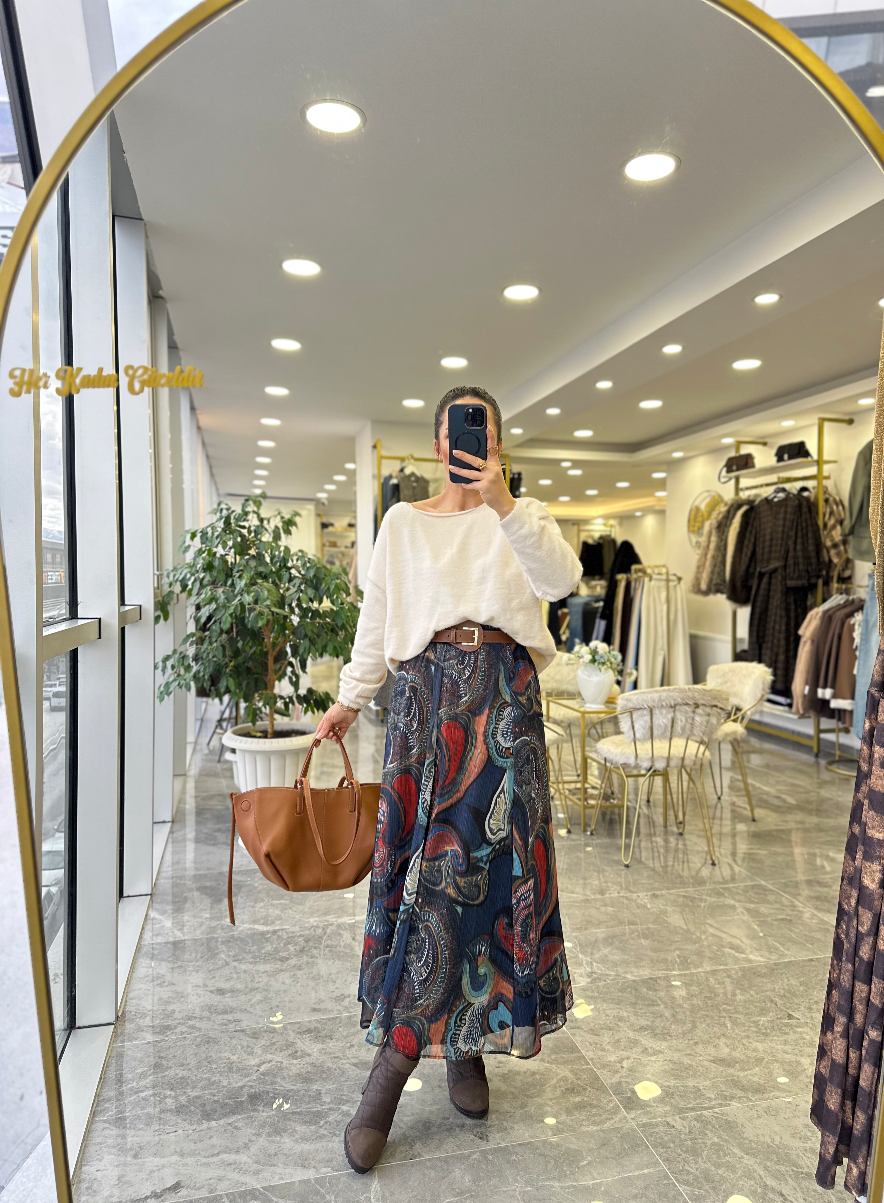 ETEKModa MTRNKLZNKMRLTK1000Desenli Kemerli Etek 