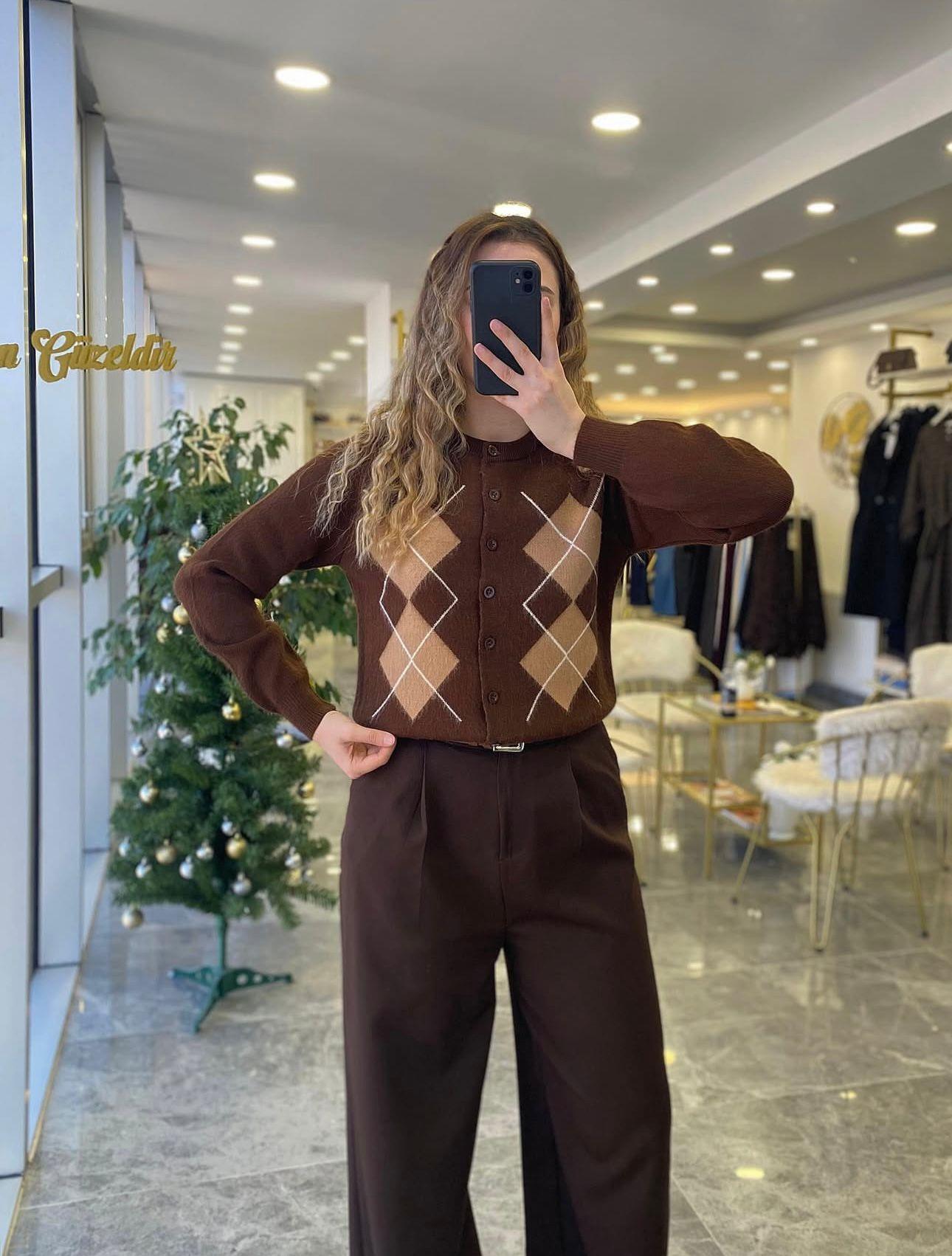 HIRKAModa MTBKLVDSNHRKKHV2000Kahve Baklava Desen Hırka