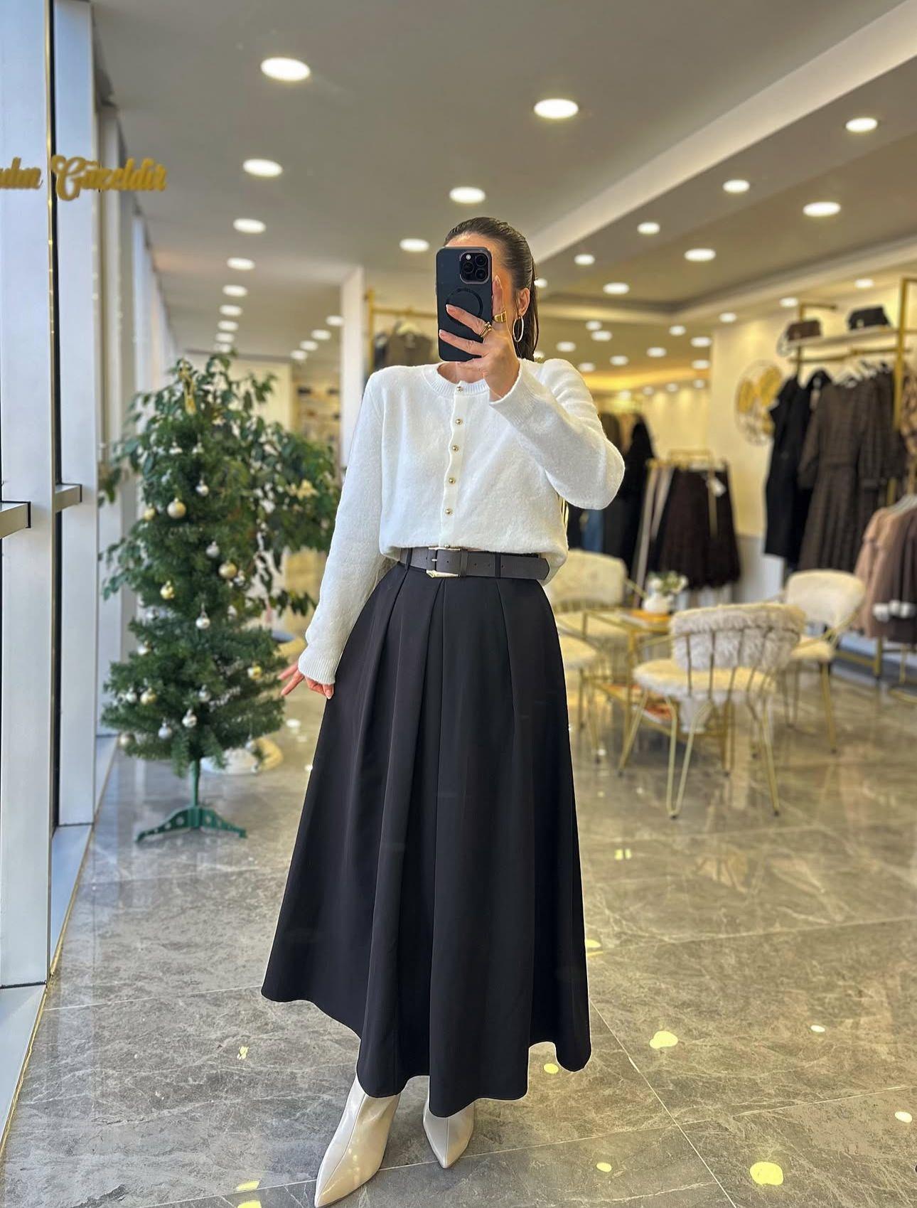 ETEKModa MTKMRLPRMSYHTK2000Kemerli Siyah Uzun Etek