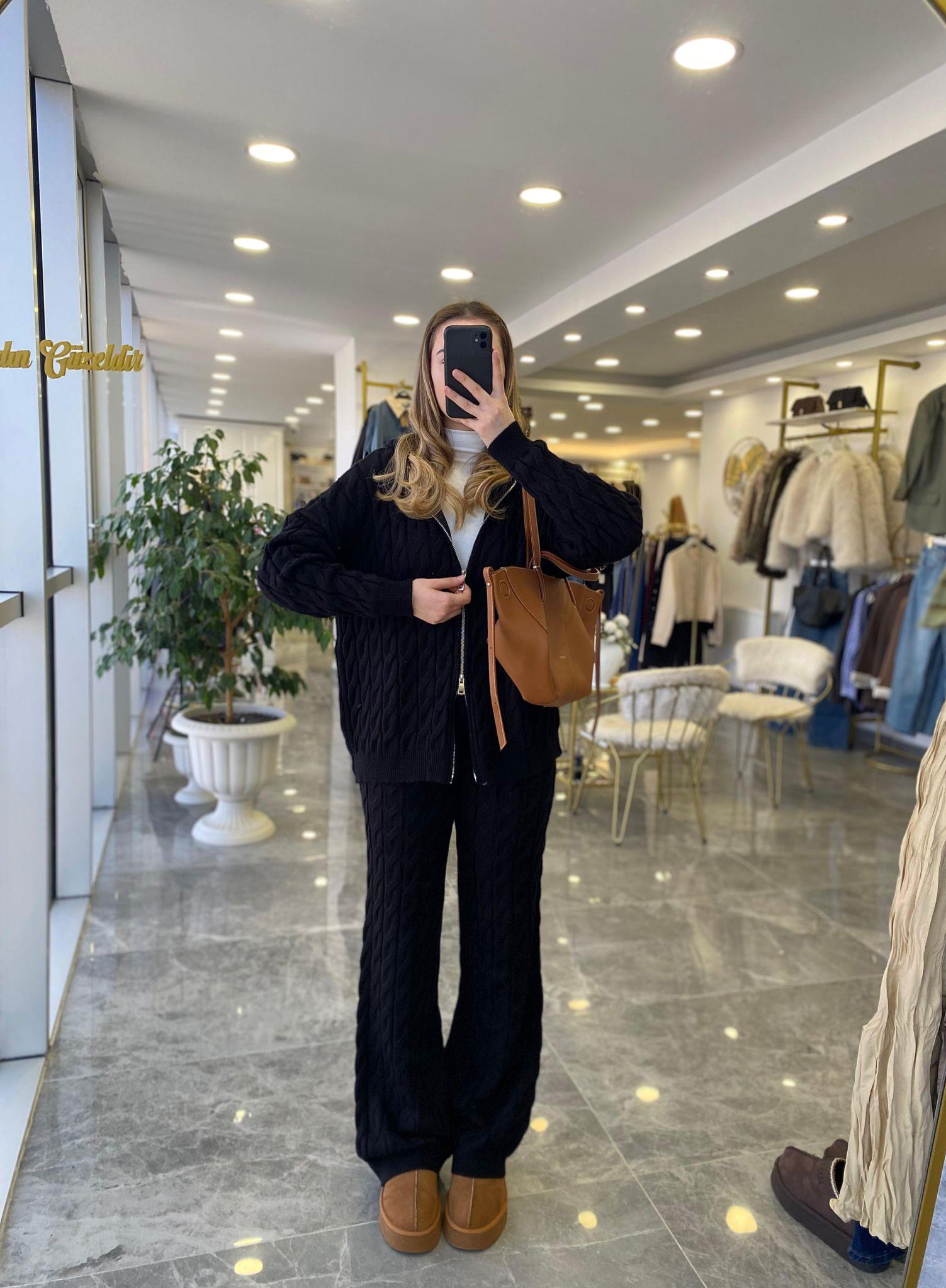 TAKIMModa MTSYHSÇGTRKTKM2000Saç Örgü Triko Takım Siyah