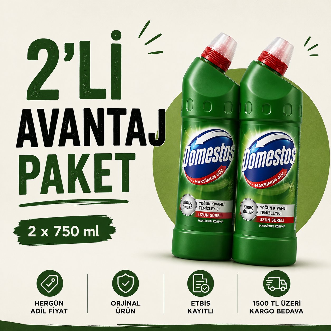 Domestos Çamaşır Suyu Dağ Esintisi 750 ml * 2 Adet