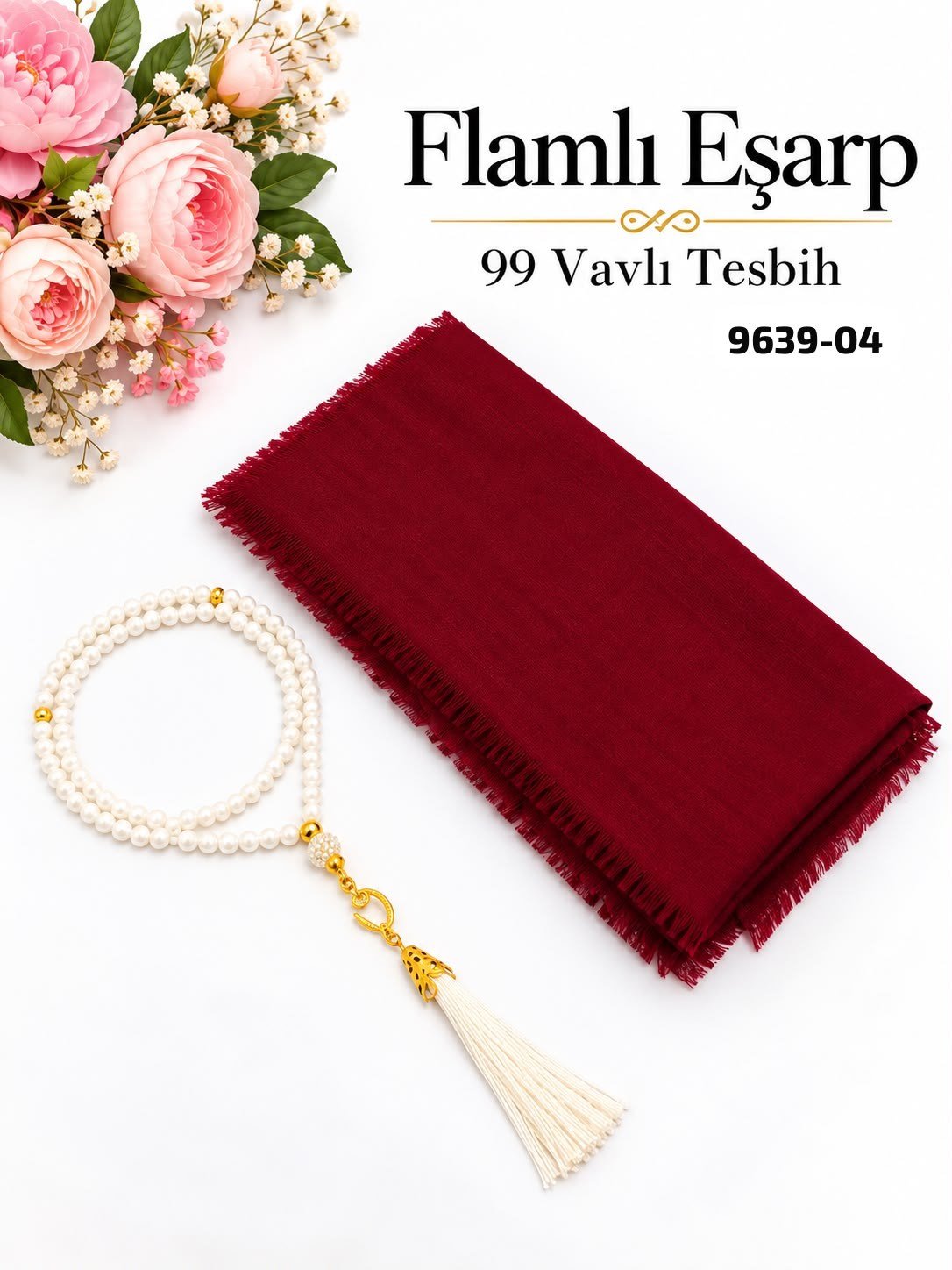Flamlı Eşarp Vavlı Tesbih Set