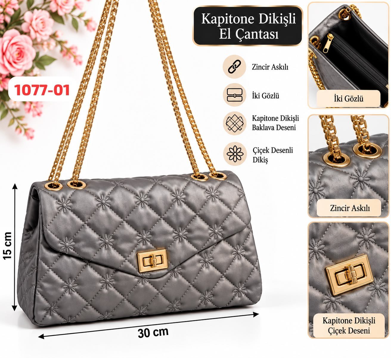 Kapitone Dikişli Omuz Çantası