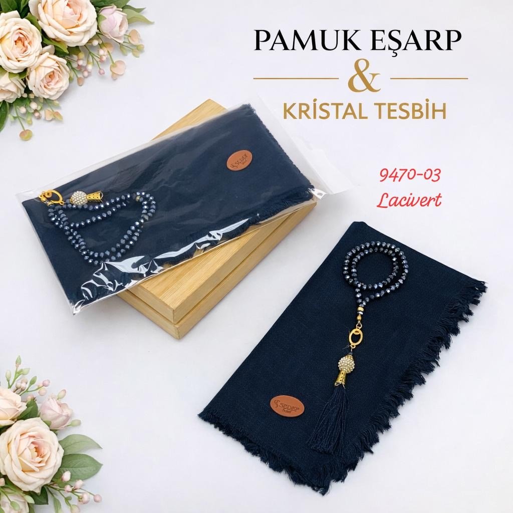 Pamuk Eşarp Kristal Tesbih Set