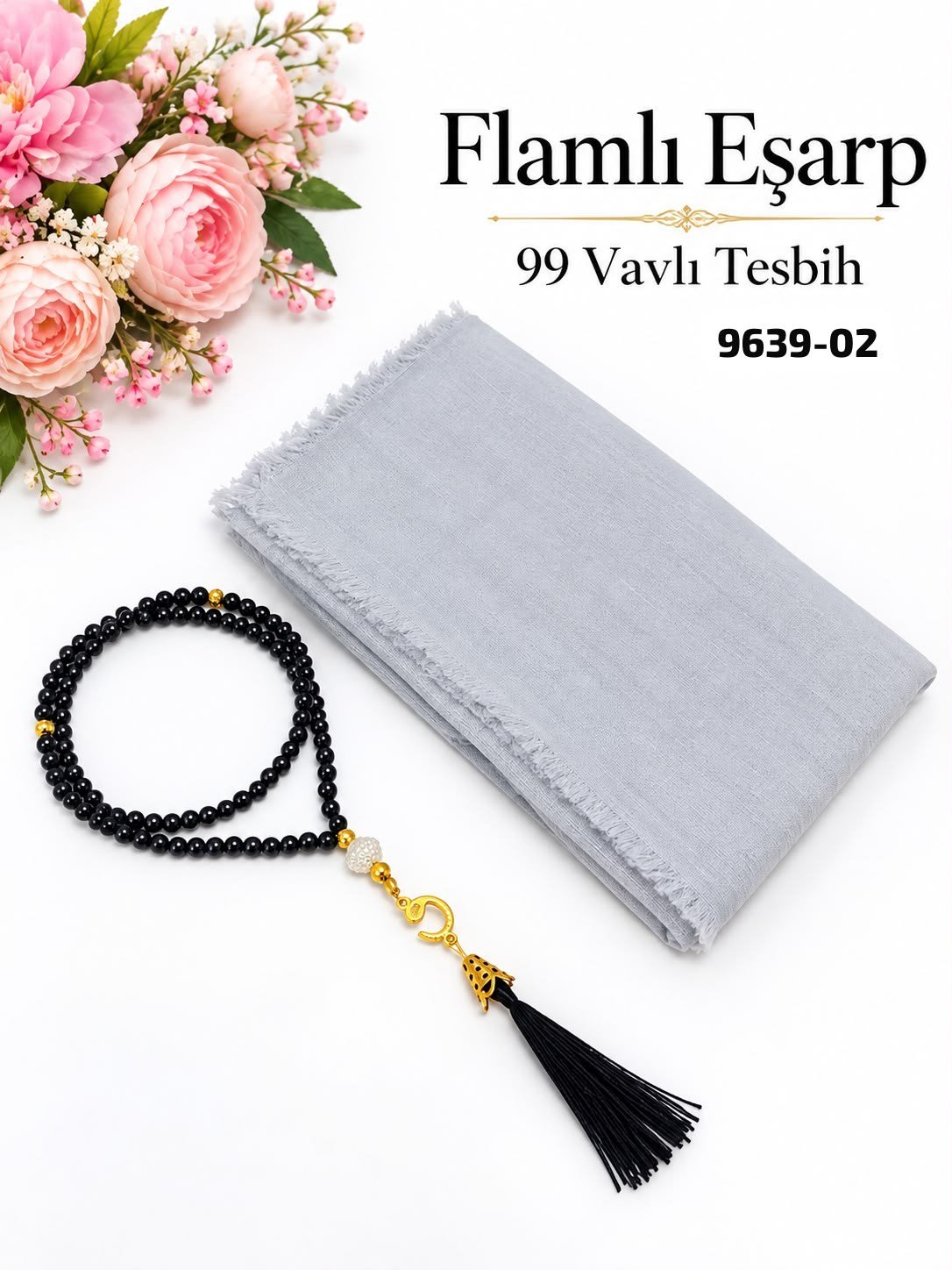 Flamlı Eşarp Vavlı Tesbih Set