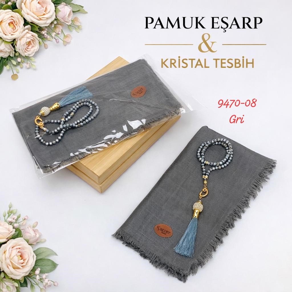 Pamuk Eşarp Kristal Tesbih Set