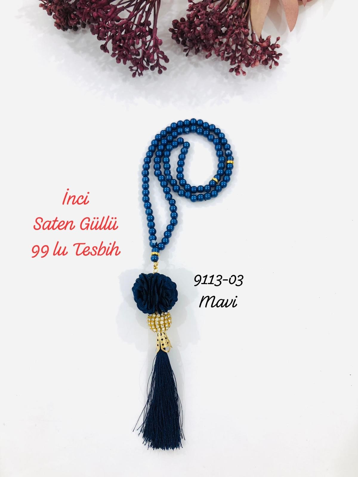 9113 Tesbih İnci Saten Güllü