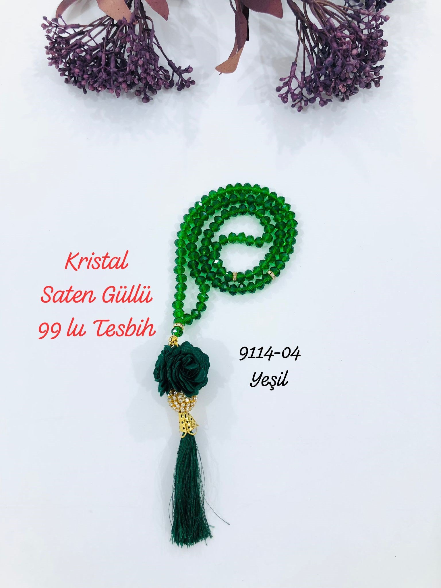 9114 Kristal Saten Güllü Tesbih