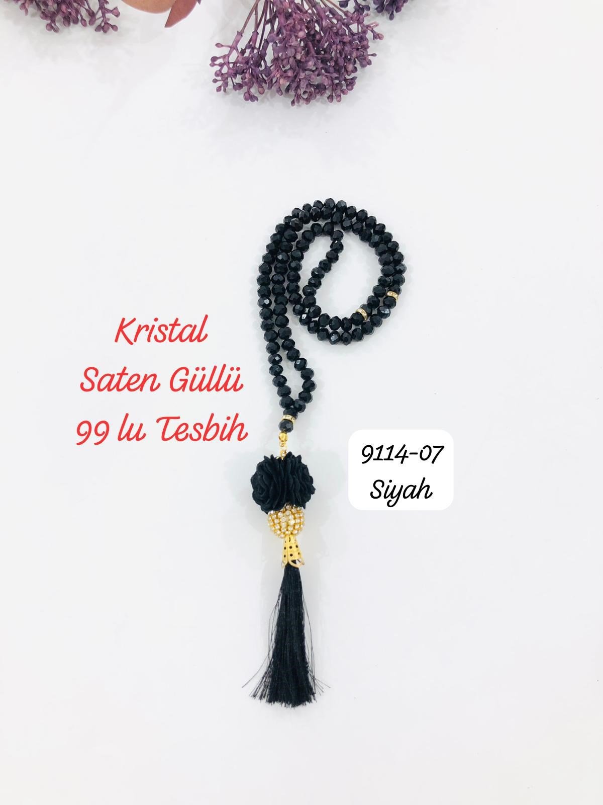 9114 Kristal Saten Güllü Tesbih