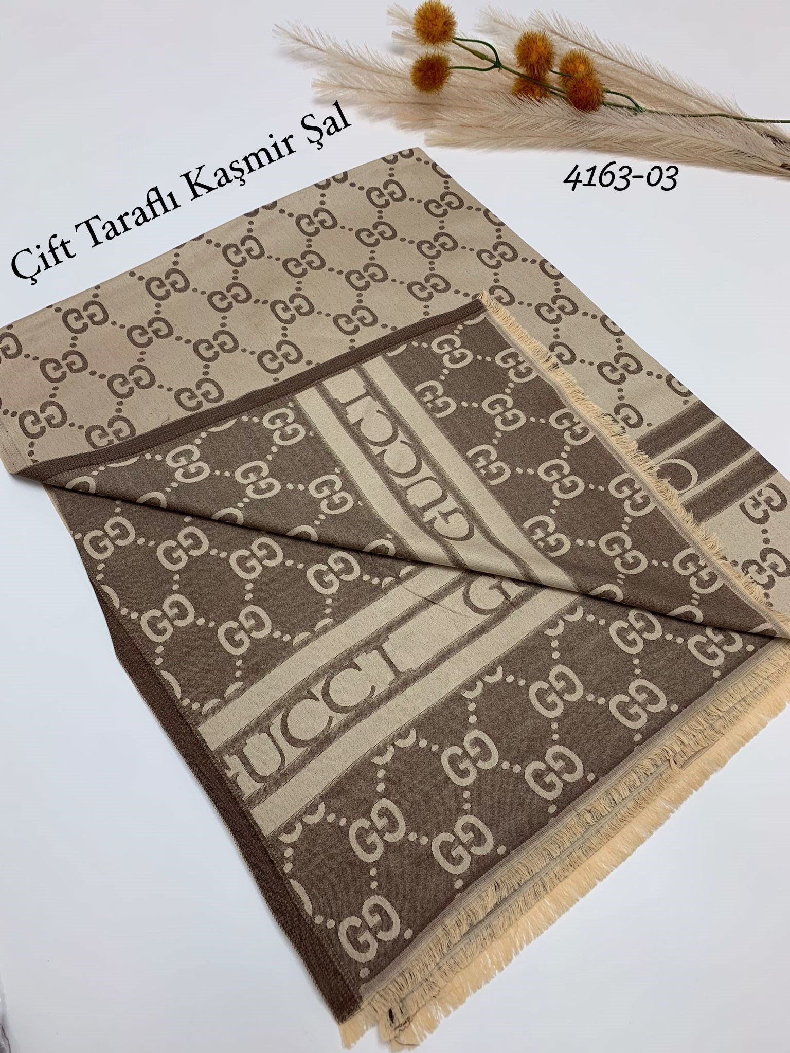 4163 Çift Taraflı İpeksi Kaşmir Şal
