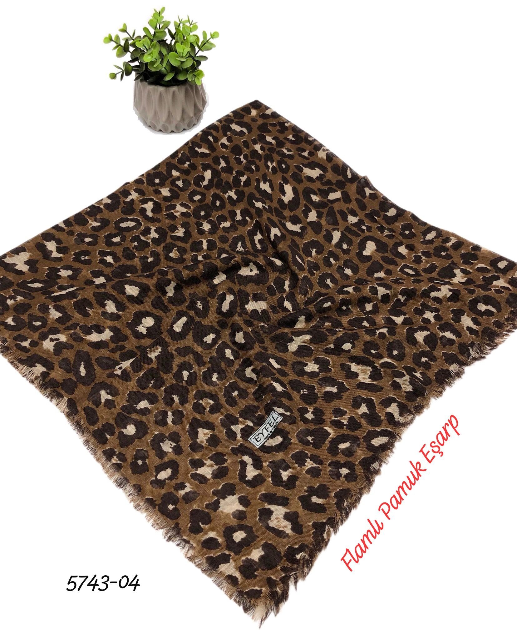 Leopar Flamlı Pamuk Eşarp