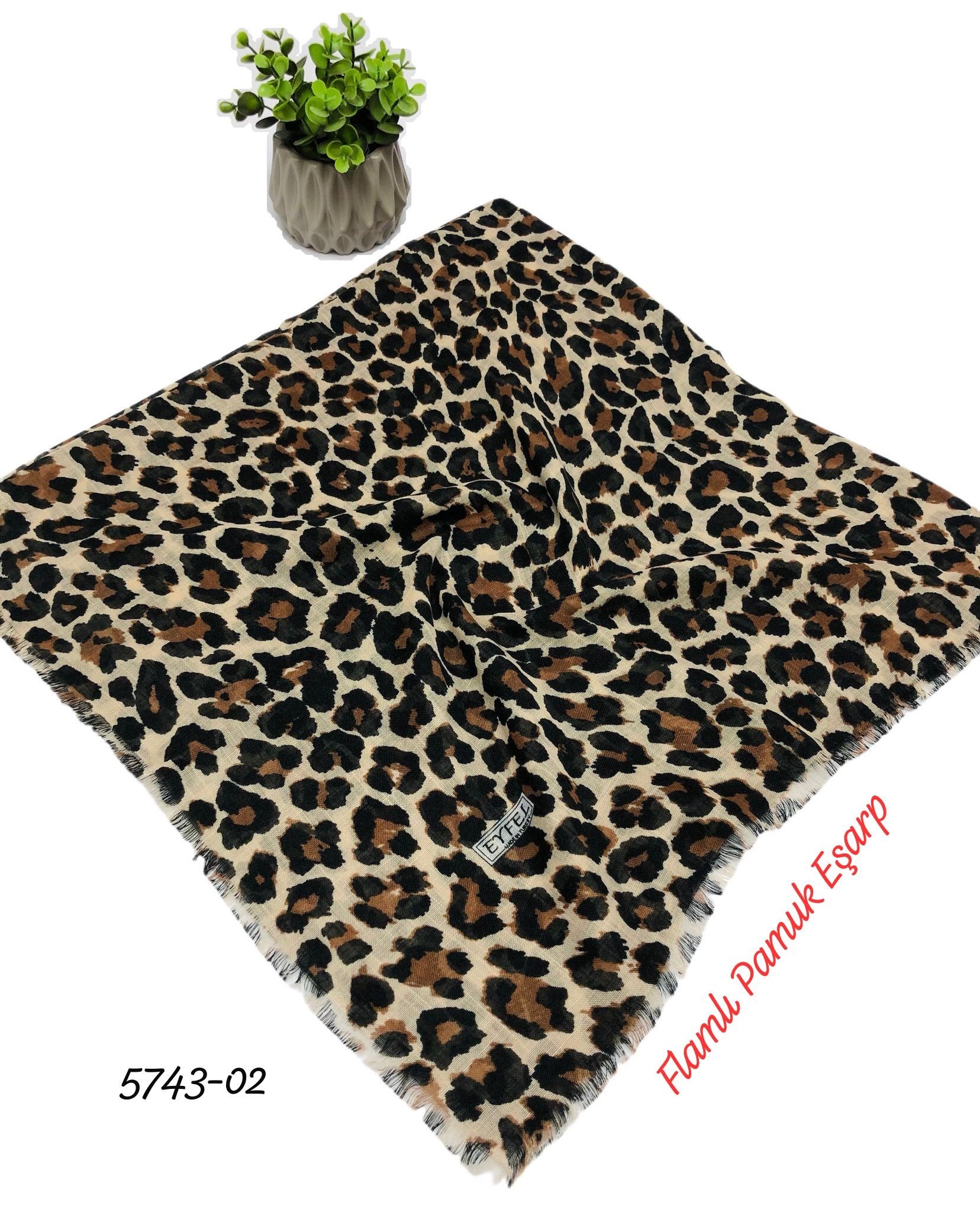 Leopar Flamlı Pamuk Eşarp