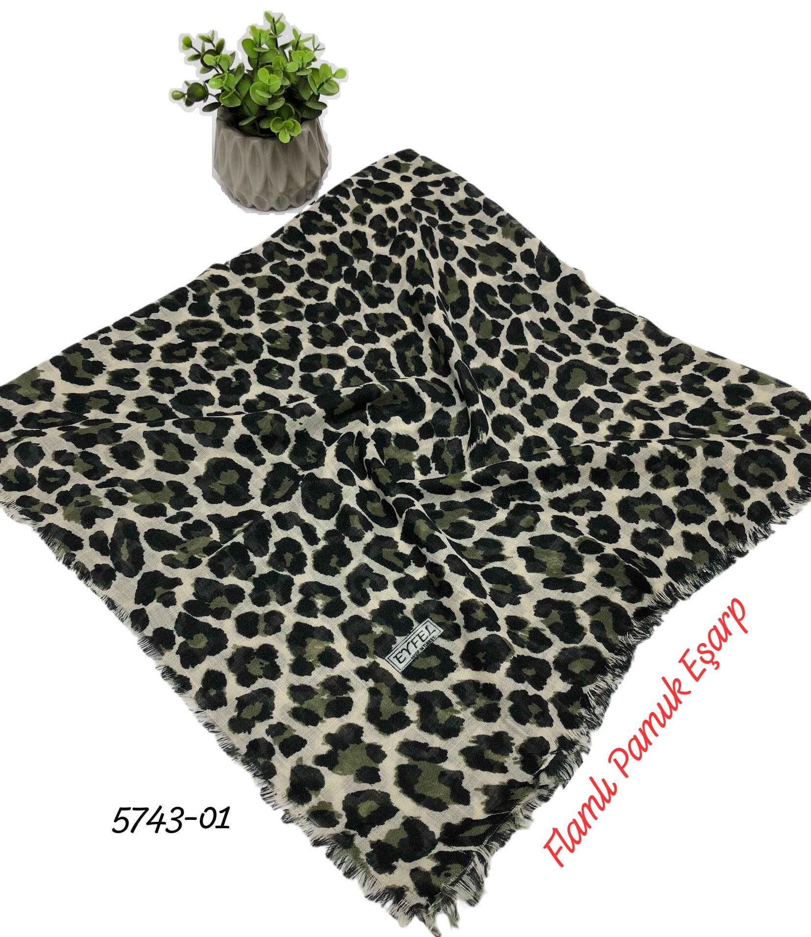 Leopar Flamlı Pamuk Eşarp