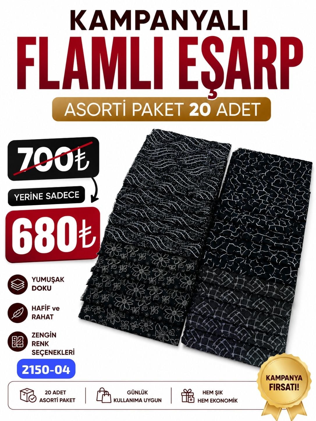 Kampanyalı Flamlı Eşarp