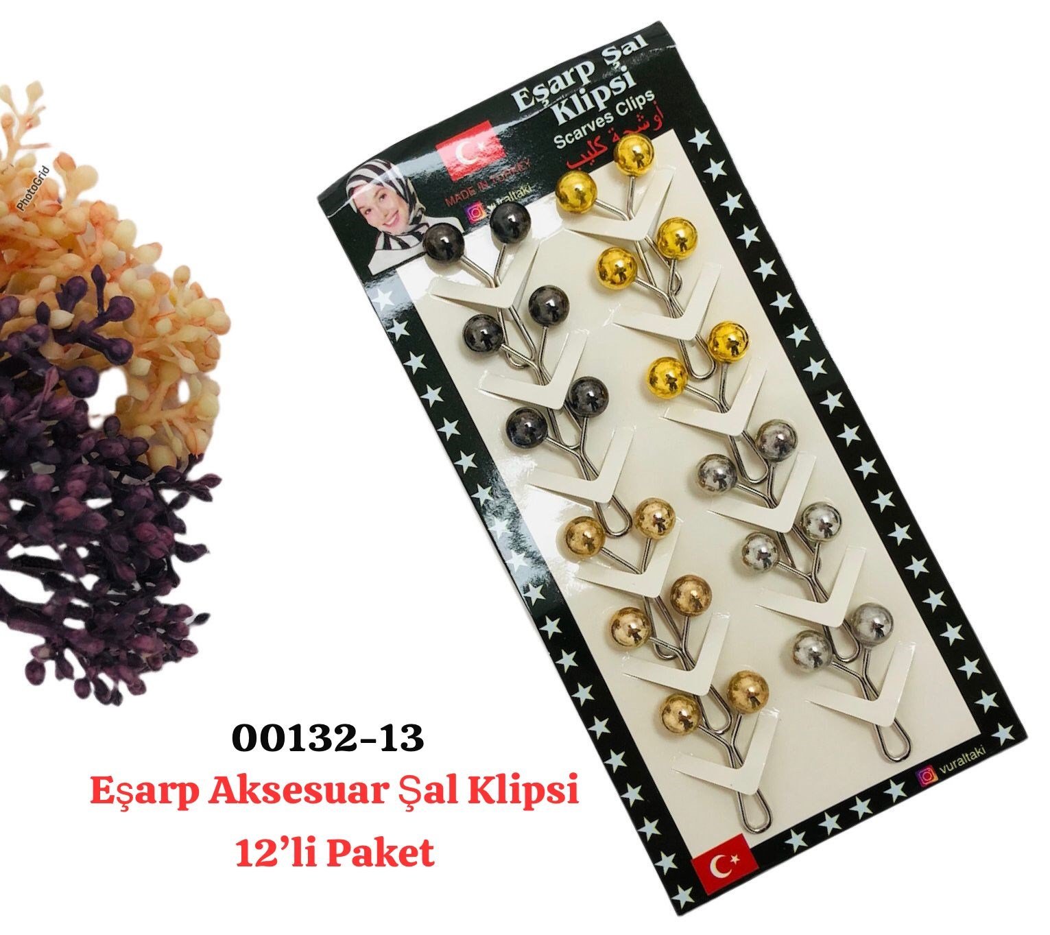 00132 Eşarp Aksesuar Şal Klips 12 'li