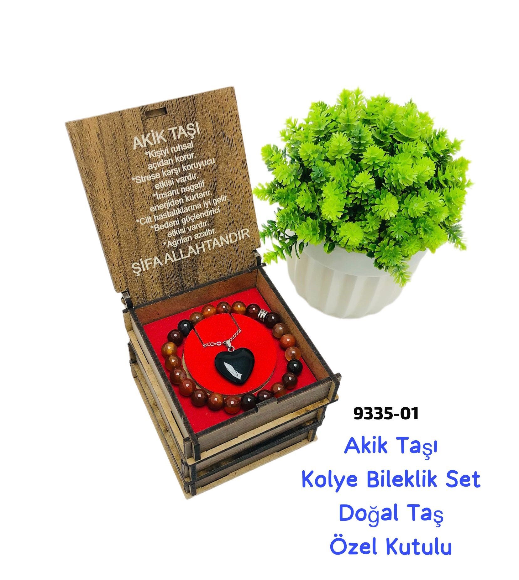9335 Akik Taşı Kolye Bileklik Set