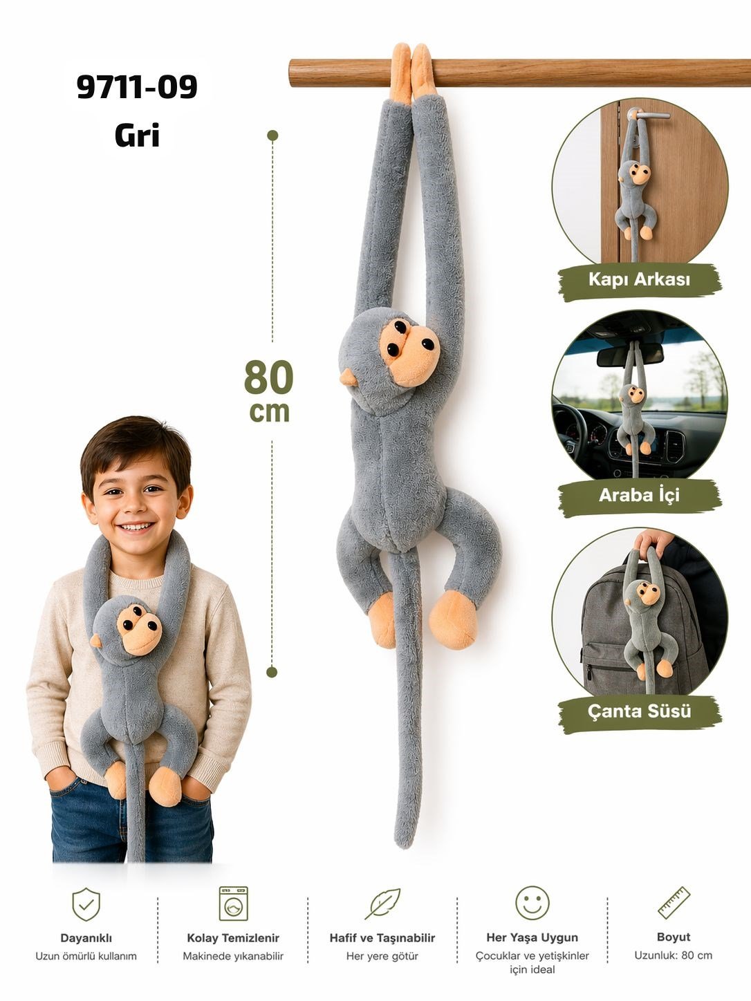 Elleri Yapışan Oyun Ve Uyku Arkadaşı Peluş Maymun Oyuncak Sarılan Maymun
