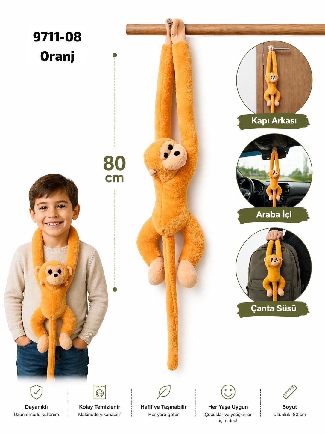Elleri Yapışan Oyun Ve Uyku Arkadaşı Peluş Maymun Oyuncak Sarılan Maymun