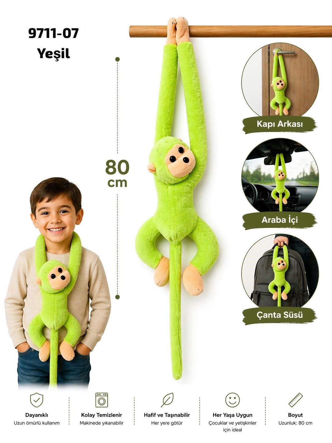 Elleri Yapışan Oyun Ve Uyku Arkadaşı Peluş Maymun Oyuncak Sarılan Maymun