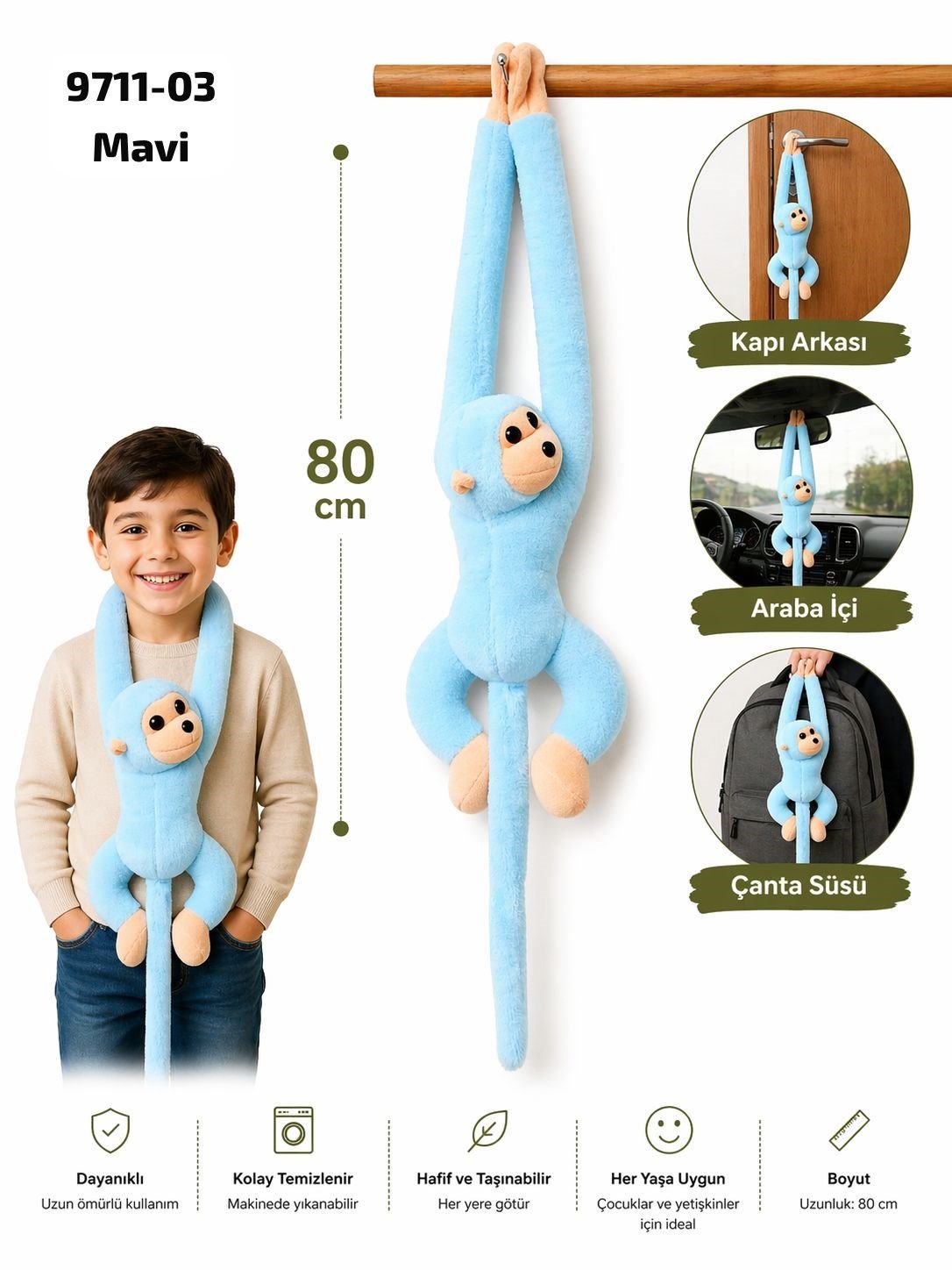 Elleri Yapışan Oyun Ve Uyku Arkadaşı Peluş Maymun Oyuncak Sarılan Maymun