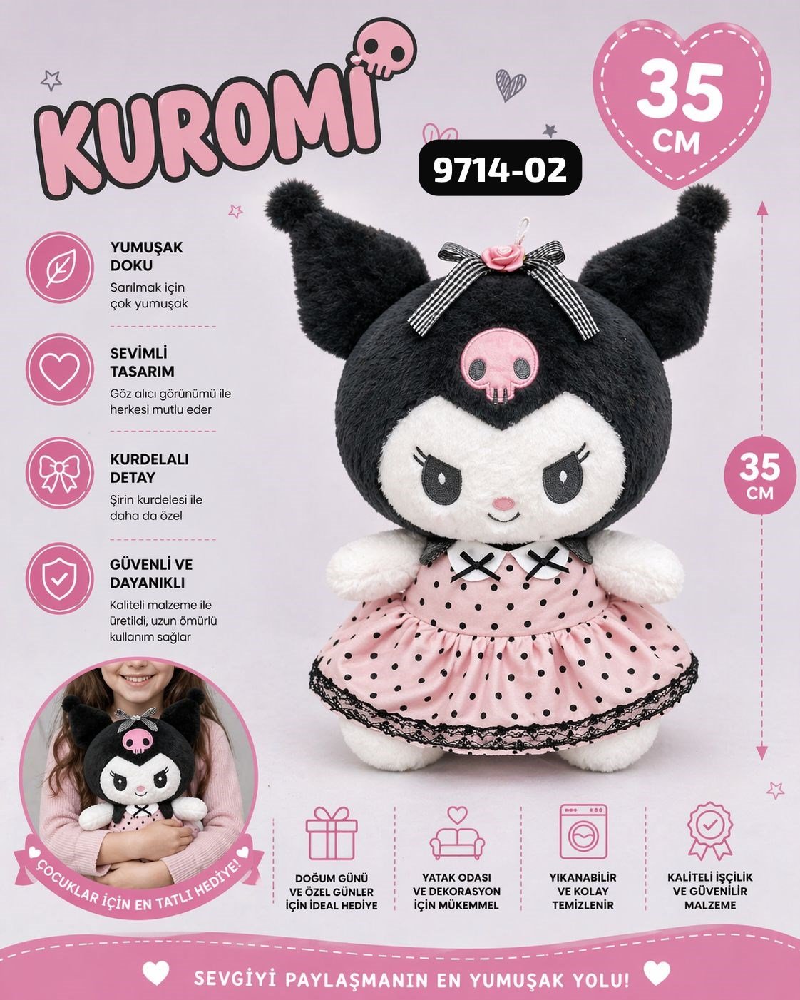 Kuromi Peluş Oyuncak Uyku Ve Oyun Arkadaşı