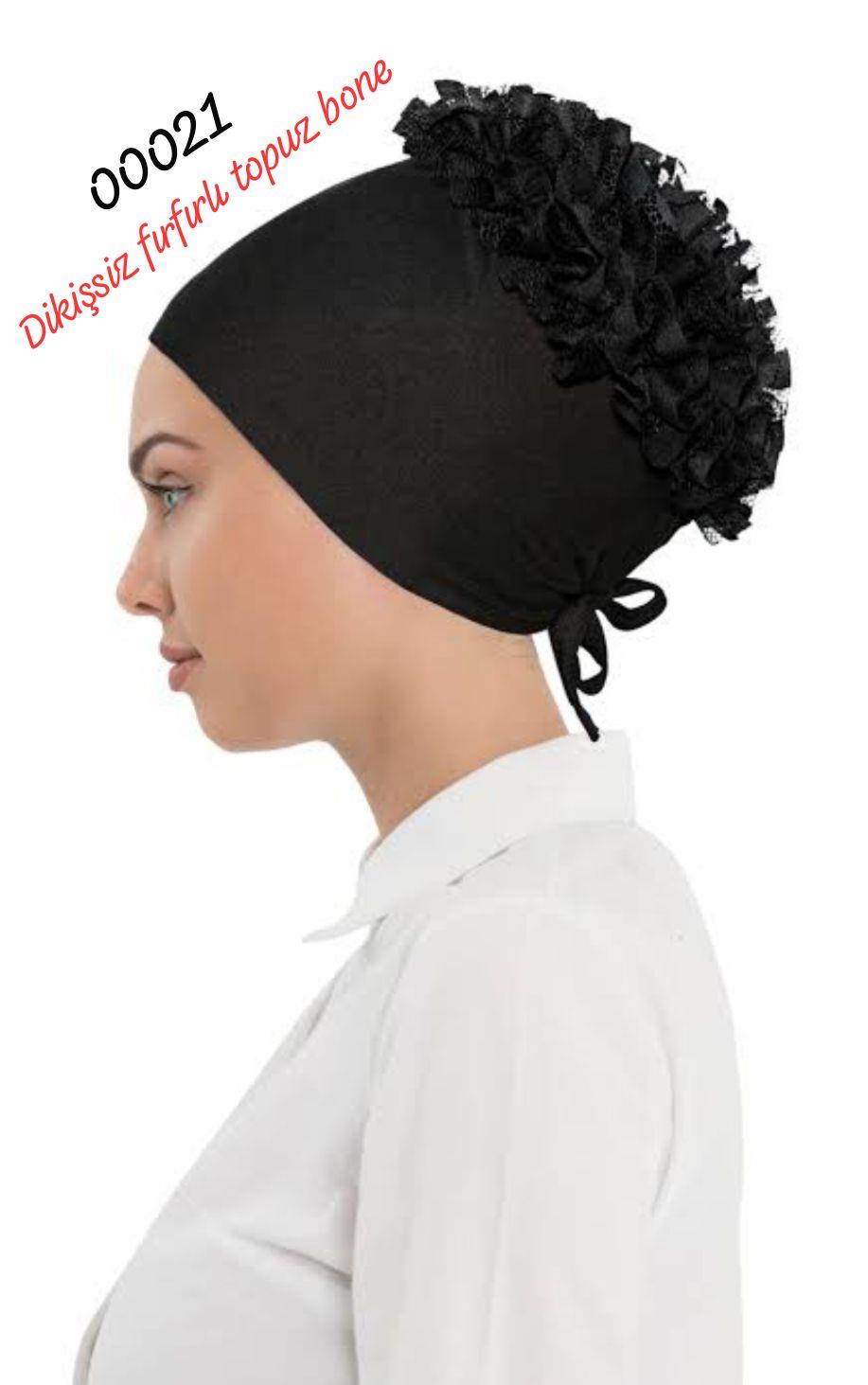 00021 Kaliteli Dikişsiz Fırfırlı Topuz Bone
