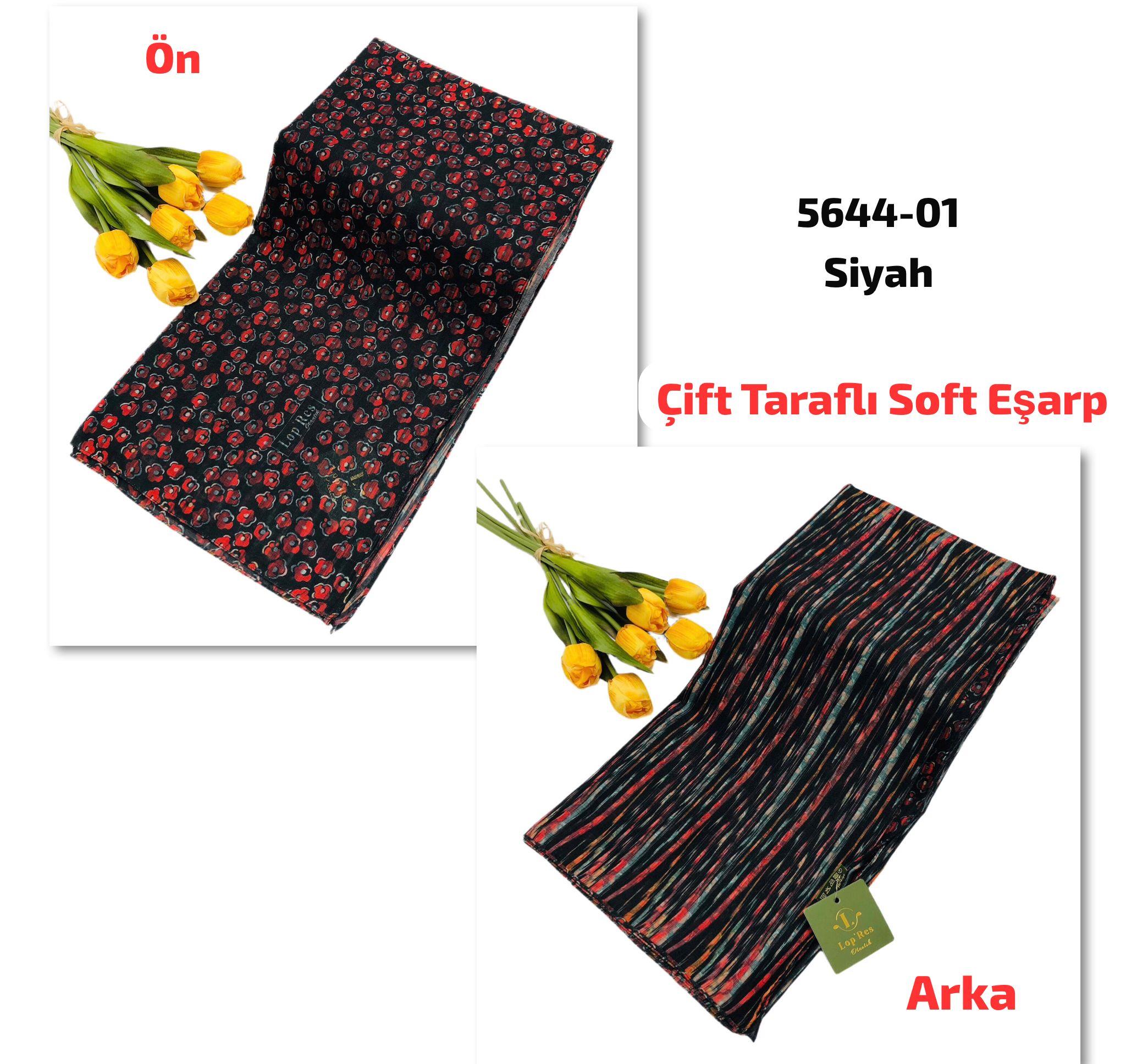 5644 Lop'Res Çift Taraflı Soft Eşarp