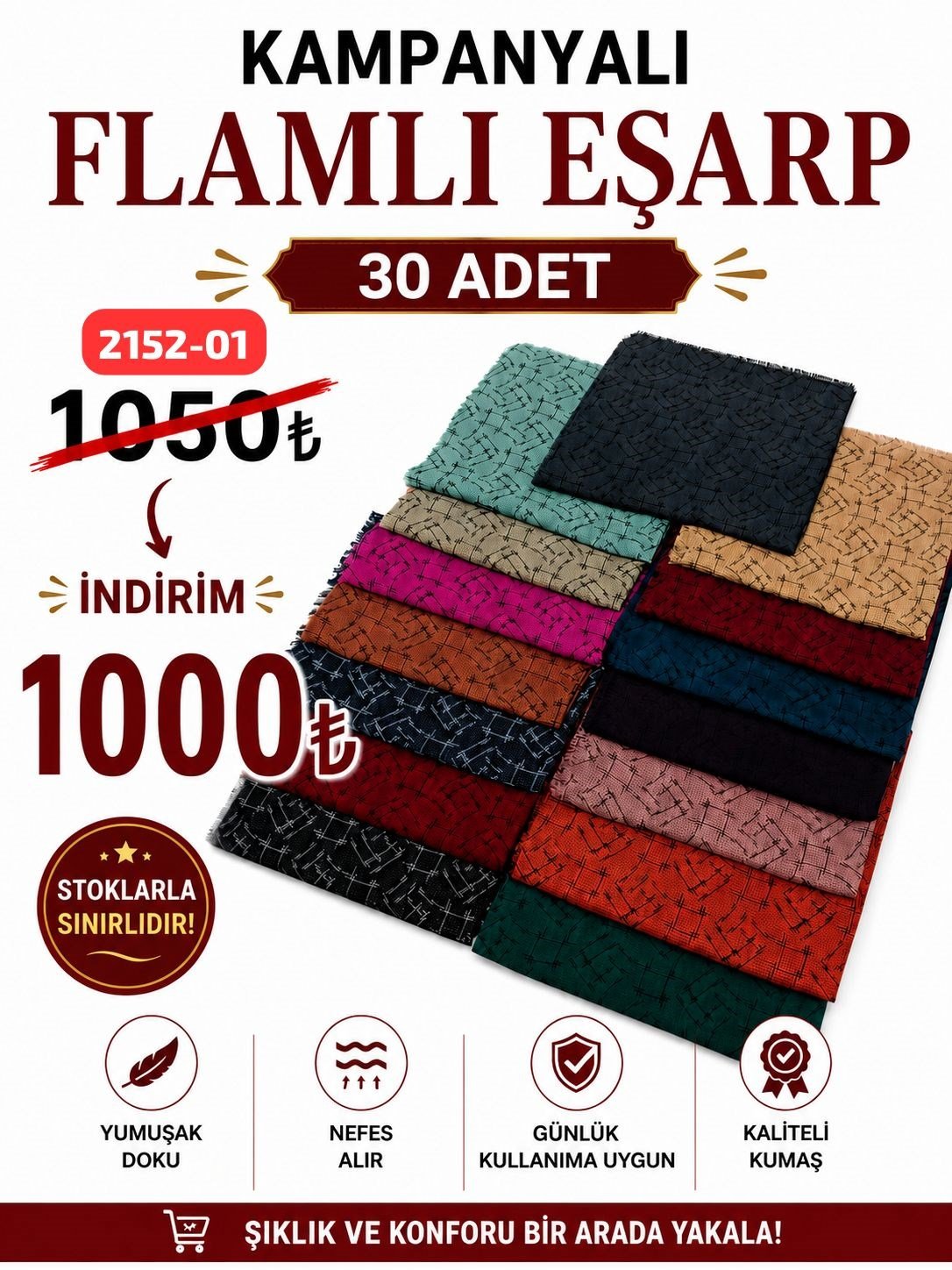 Kampanyalı Flamlı Eşarp