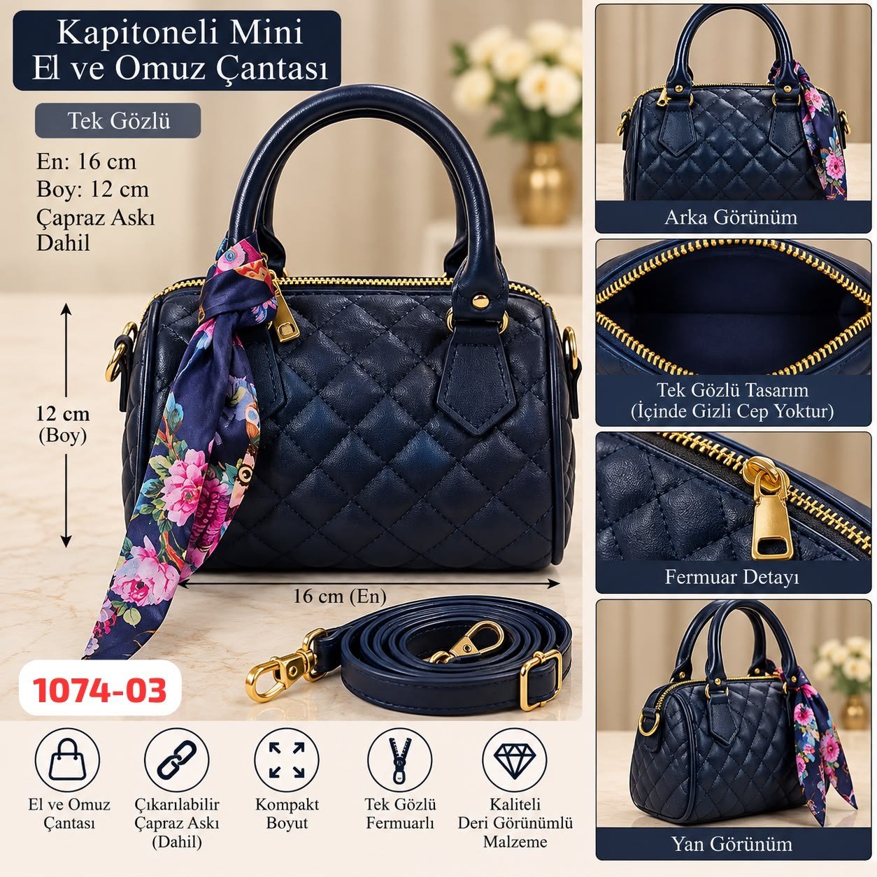 Kapitone Mini El Omuz Çantası