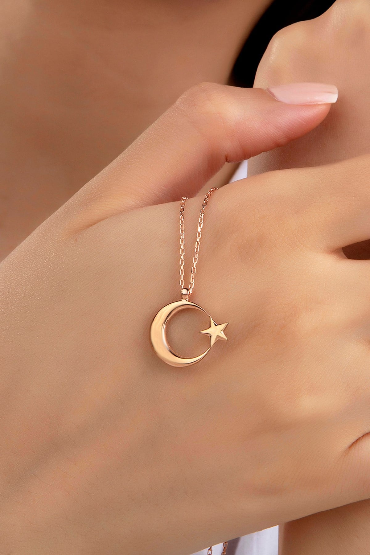 Kadın  925 Ayar Gümüş Ay Yıldız Model Kolye